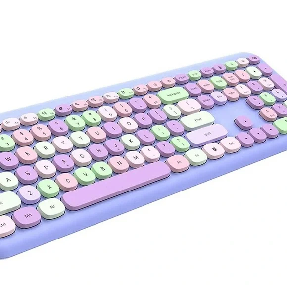 Ergonomic Purple and Pink Wireless Keyboard and Mouse Set - Picture 1 of 5